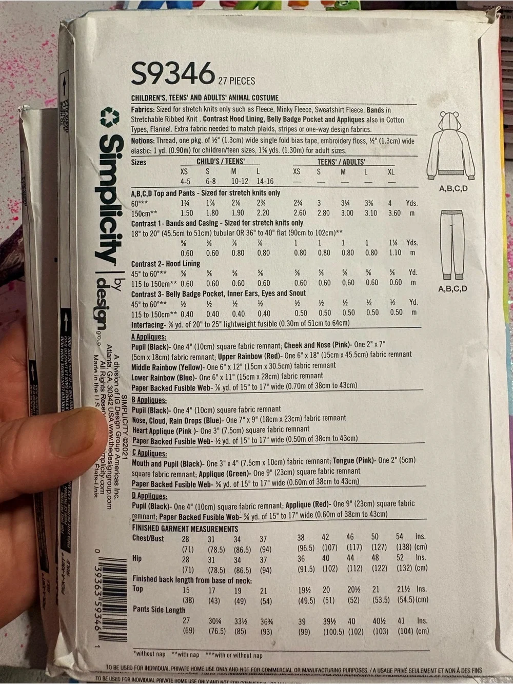 BN UNCUT SIMPLICITY 9346 A CARE BEARS SEWING PATTERNS HALLOWEEN COSTUMES